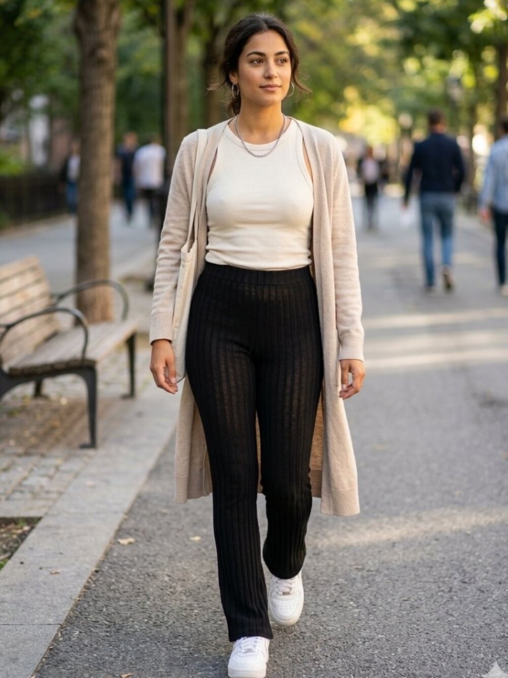 Black Ribbed Knit Flare Pants - Size M